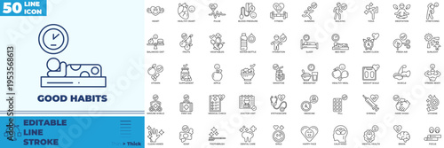 Good Habits Line Editable Icons set