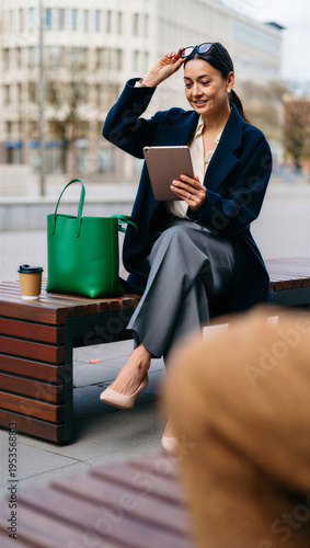 Independent consultant pushing up her sunglasses to smile at a newly approved digital contract during a quiet morning commute pause.