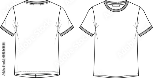 Blank t shirt template front and back view line art vector illustration for apparel mockup fashion design isolated