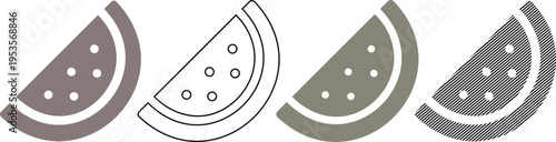 Vector watermelon slice icons in various vector styles: solid and outline