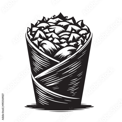 Black Shawarma Silhouette Vector, High Quality Illustration on White Background