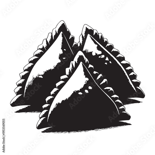 Black Samosas Silhouette Vector, High Quality Illustration on White Background