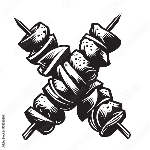 Black Souvlaki Silhouette Vector, High Quality Illustration on White Background