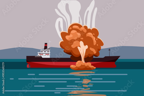 Oil Tanker Explosion at Sea Conflict Maritime Disaster