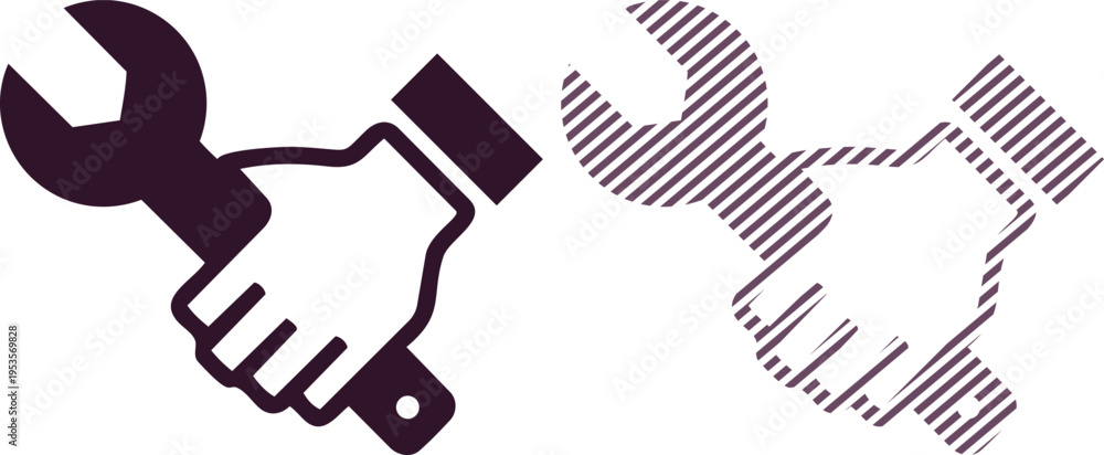 Obraz premium Vector hand holding wrench icon, mechanic tool for repair and service vector symbol