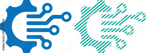 Vector gear with circuit board lines icon, technology and engineering vector graphic