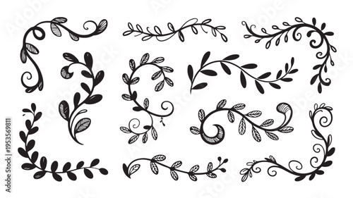 Black Floral Swag Elements For Design Decoration