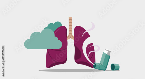 Asthma inhaler and lungs vector illustration concept for respiratory disease and breathing problems