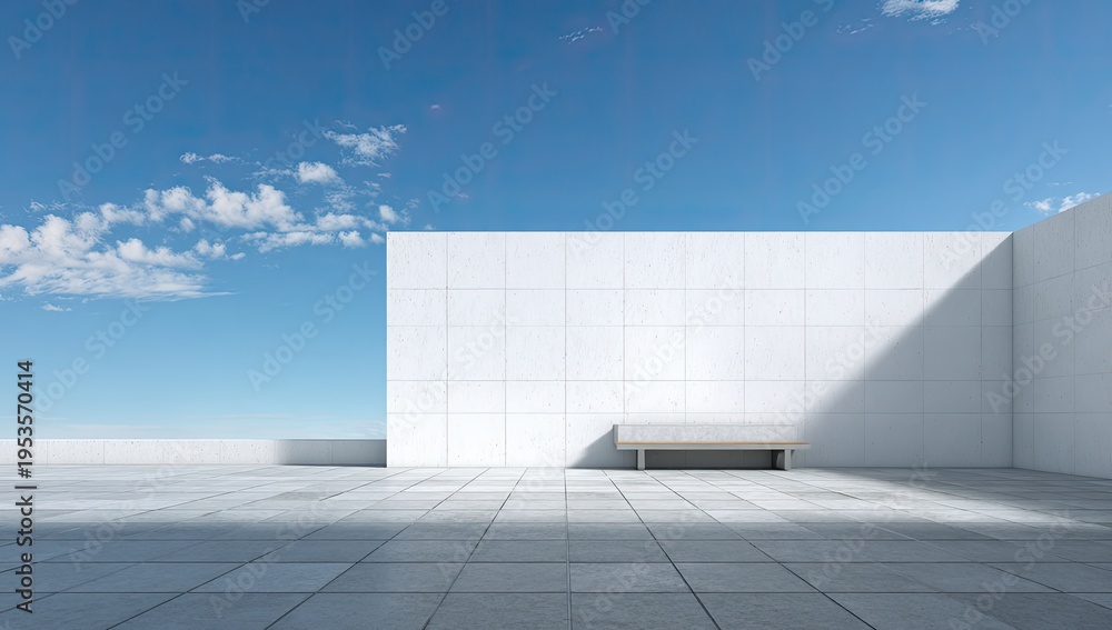 Fototapeta premium Modern Minimalist White Architecture with Blue Sky and Clouds.