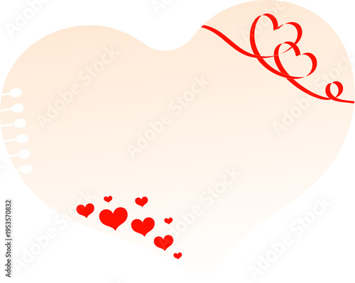 Notepad sheet heart with red ribbons and hearts, greeting note design