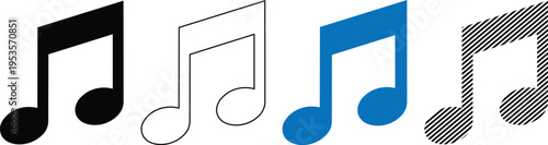 Vector musical note icons: solid, outline, blue, and hatching