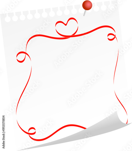 Notepad with red ribbons and hearts, greeting note design