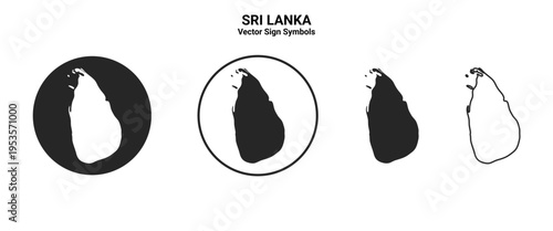 Sri Lanka Map Vector Icon Set Minimal Silhouette
