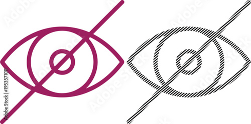 Vector stylized eye symbol with slash and line art version