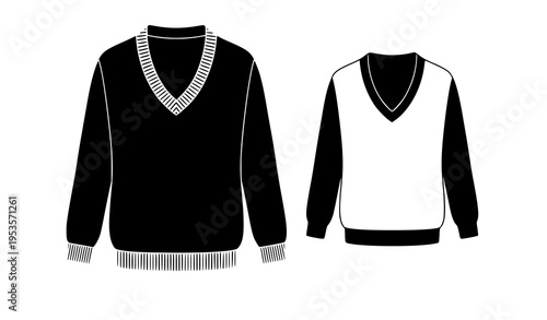 Minimal Two V-Neck Sweaters Vector Illustration for Fashion, Apparel, and E-Commerce