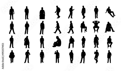 Male human silhouette collection black figure poses vector illustration