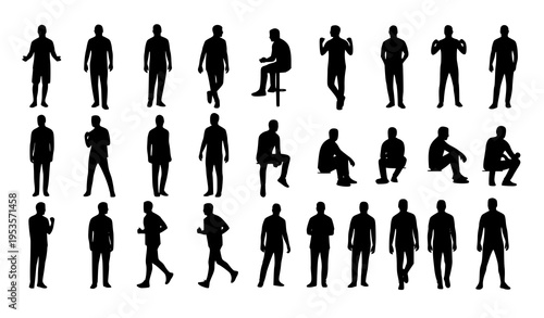 Man silhouette vector set male human poses black isolated illustration
