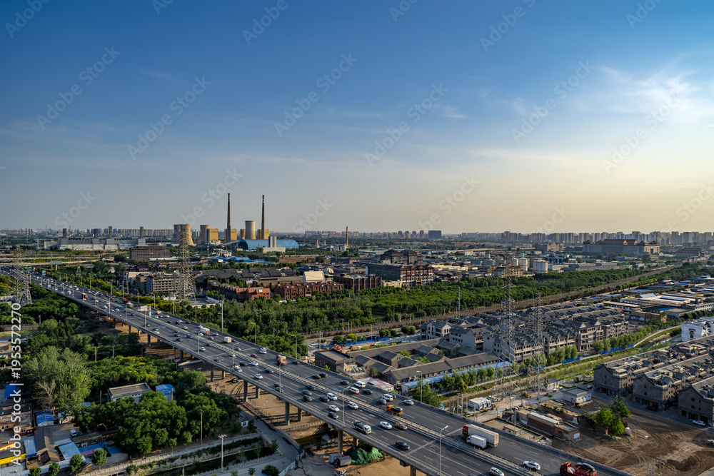 Fototapeta premium Beijing Gaobei Overpass Cityscape with Industrial District