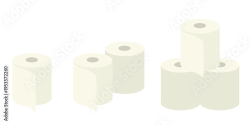 単体と複数配置のトイレットペーパーイラスト 日用品・衛生用品・防災備蓄に使えるシンプルなベクター素材