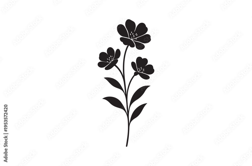 Obraz premium Simple black silhouette of three blossoming flowers on a stem