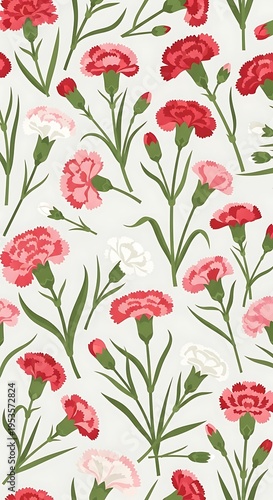 Elegant Carnation Bloom: Hand-Painted Floral Pattern