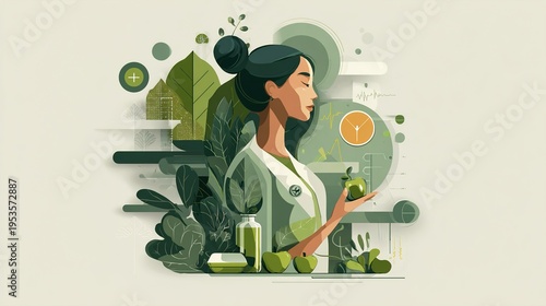 Healthy woman holding green apple, wellness concept