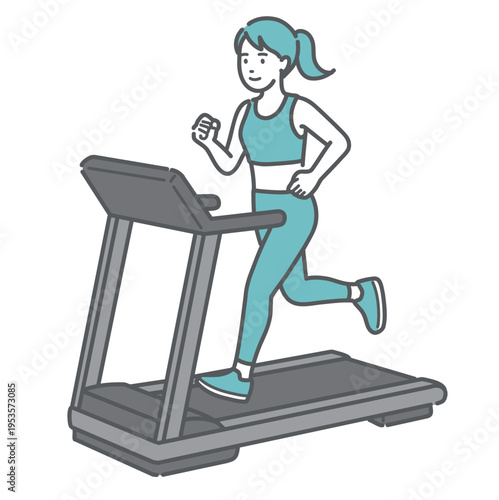 トレッドミル（ランニングマシン）で走る女性のイラスト