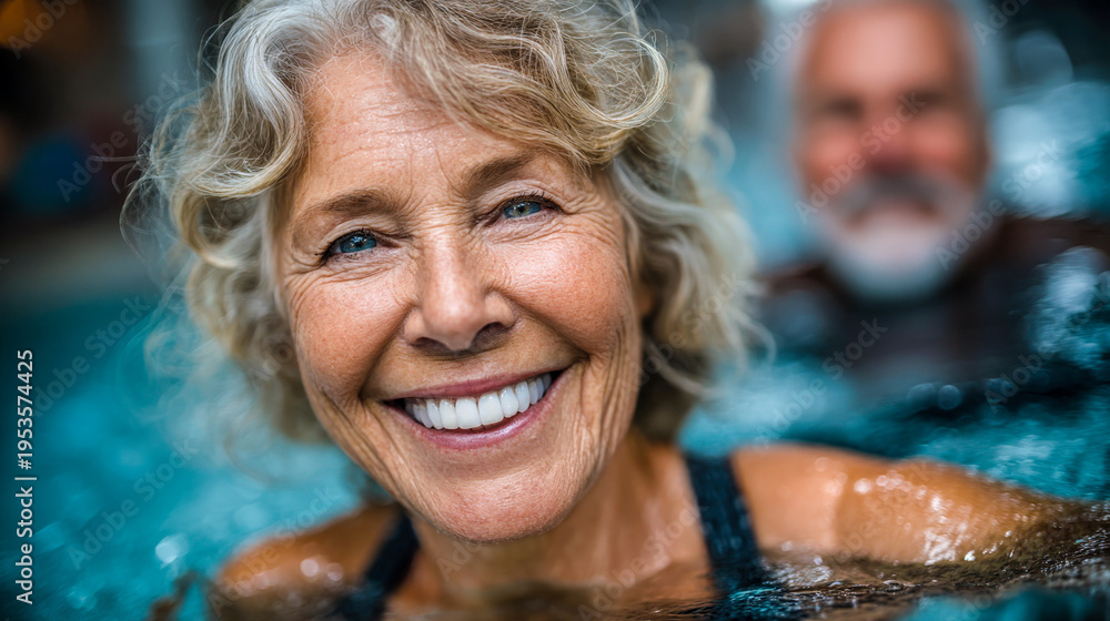 Fototapeta premium Smiling Elderly Woman in Spa Pool