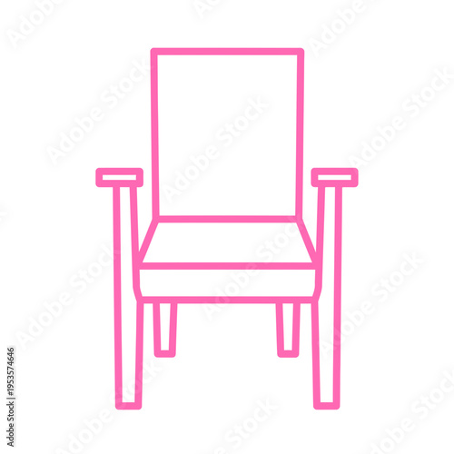 A pink line drawing of a chair with armrests