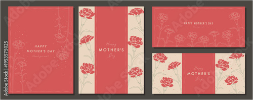 母の日　mother's day　4枚セット　カーネーション　フレーム　背景素材　シンプル　