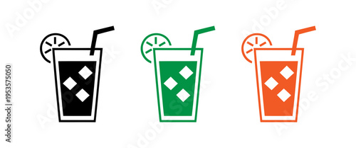 Drinks with ice cubes and straws in different colors