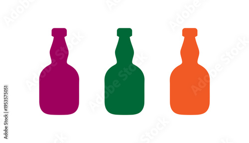Set of bottles with different colored liquids inside