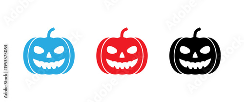 Jack o lanterns with different color schemes and grins