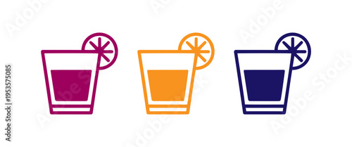 Colorful cocktails with citrus garnishes in glassware