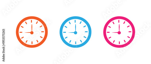 Colorful clock icons displaying different times 
