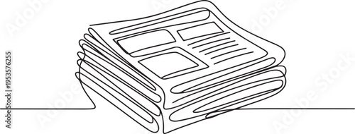 One line drawing of a stack of news newspapers. Vector illustration. one line Icon drawing