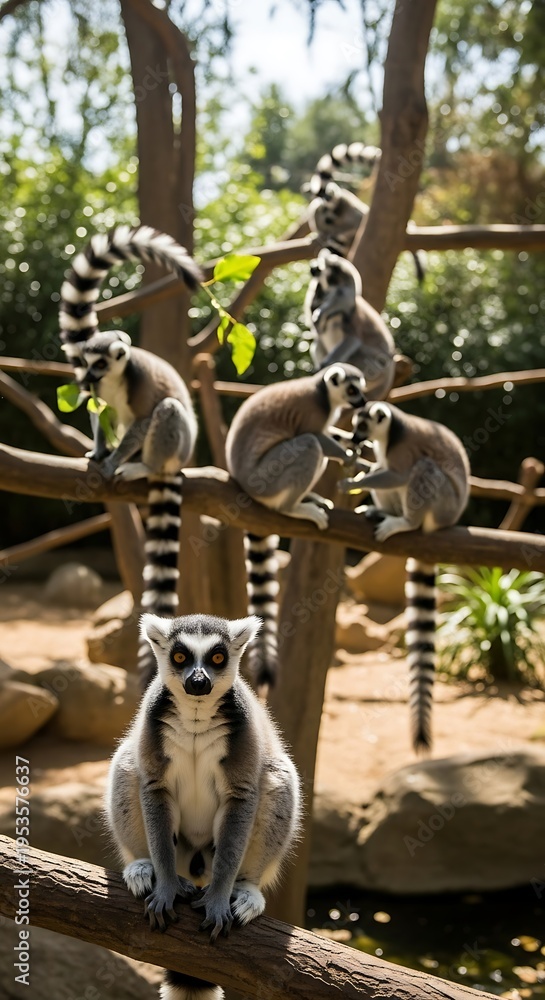 Fototapeta premium Ring-tailed Lemurs: Sunny Gathering
