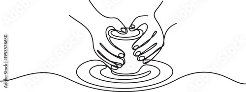 Pottery sculpting, continuous lines on transparent background. One line design vector illustration. one line Icon drawing