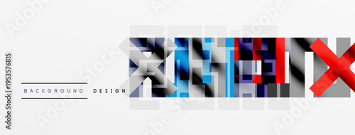 Abstract geometric design. Blue, gray, white squares form text. Minimalist style, modern background element. Clean, simple composition.