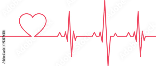 Red Heartbeat Line with Heart Shape Medical EKG ECG Monitor Pulse Vector Illustration
