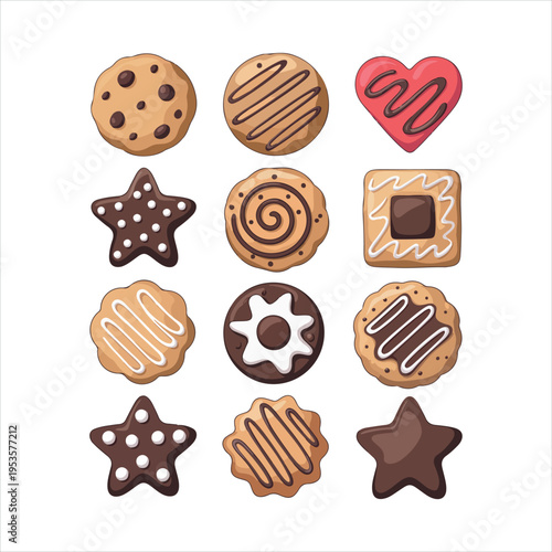 various sweet cake pieces cartoon illustration