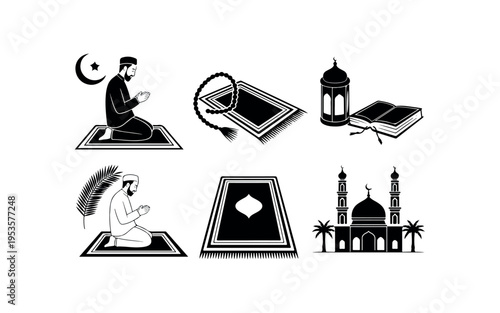 Islamic Symbols and Icons Set Illustration.