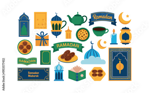 Islamic Symbols and Icons Set Illustration.