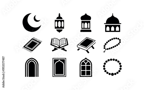 Islamic Symbols and Icons Set Illustration.