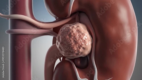 Ultra Realistic 3D Medical Visualization of Kidney Cancer Tumor in Human Kidney Anatomy