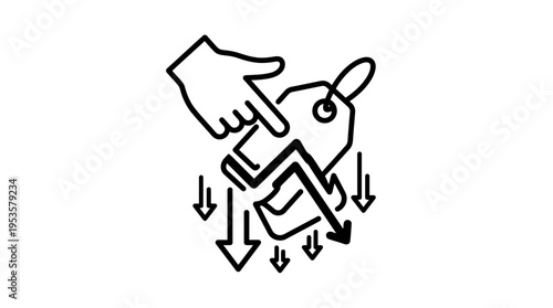 Price Drop Concept Hand Pointing at Tag With Downward Trend