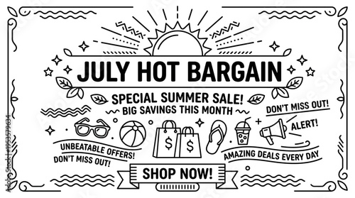 July Hot Bargain Summer Sale Banner