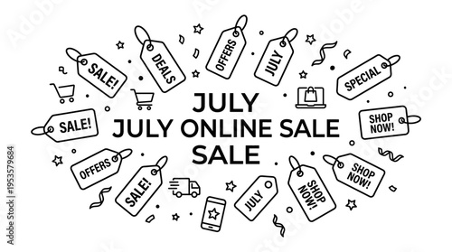 July Online Sale Promotional Banner with Price Tags