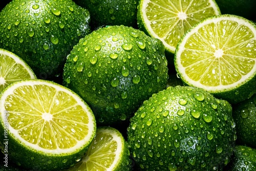 Wallpaper Mural Whole Limes Covered In Dew, Rustic Farm Display, Glossy Skin, Bright Green Color, Natural Produce Arranged In Basket, Marketready, Sustainable Sourcing, Nutrition Focus Torontodigital.ca