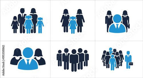 diverse team icons set flat design - Glyph solid icon - Editable modern style icon - Clipart, sticker - icon set